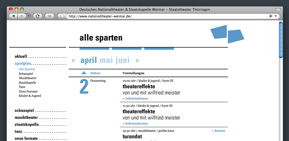 Webseite des Deutschen Nationaltheaters Weimar