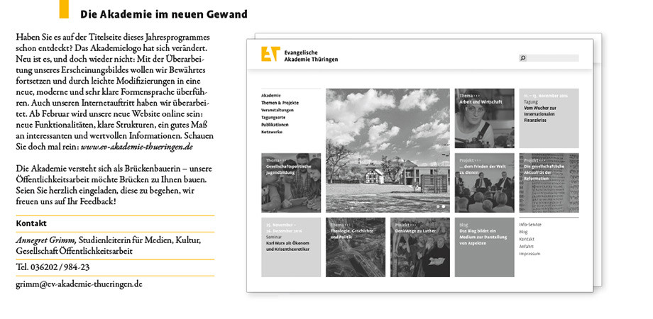 Evangelische Akademie Thüringen · Corporate Design · Programmheft 2016