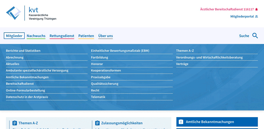 Kassenärztliche Vereinigung Thüringen · Goldwiege · Webauftritt